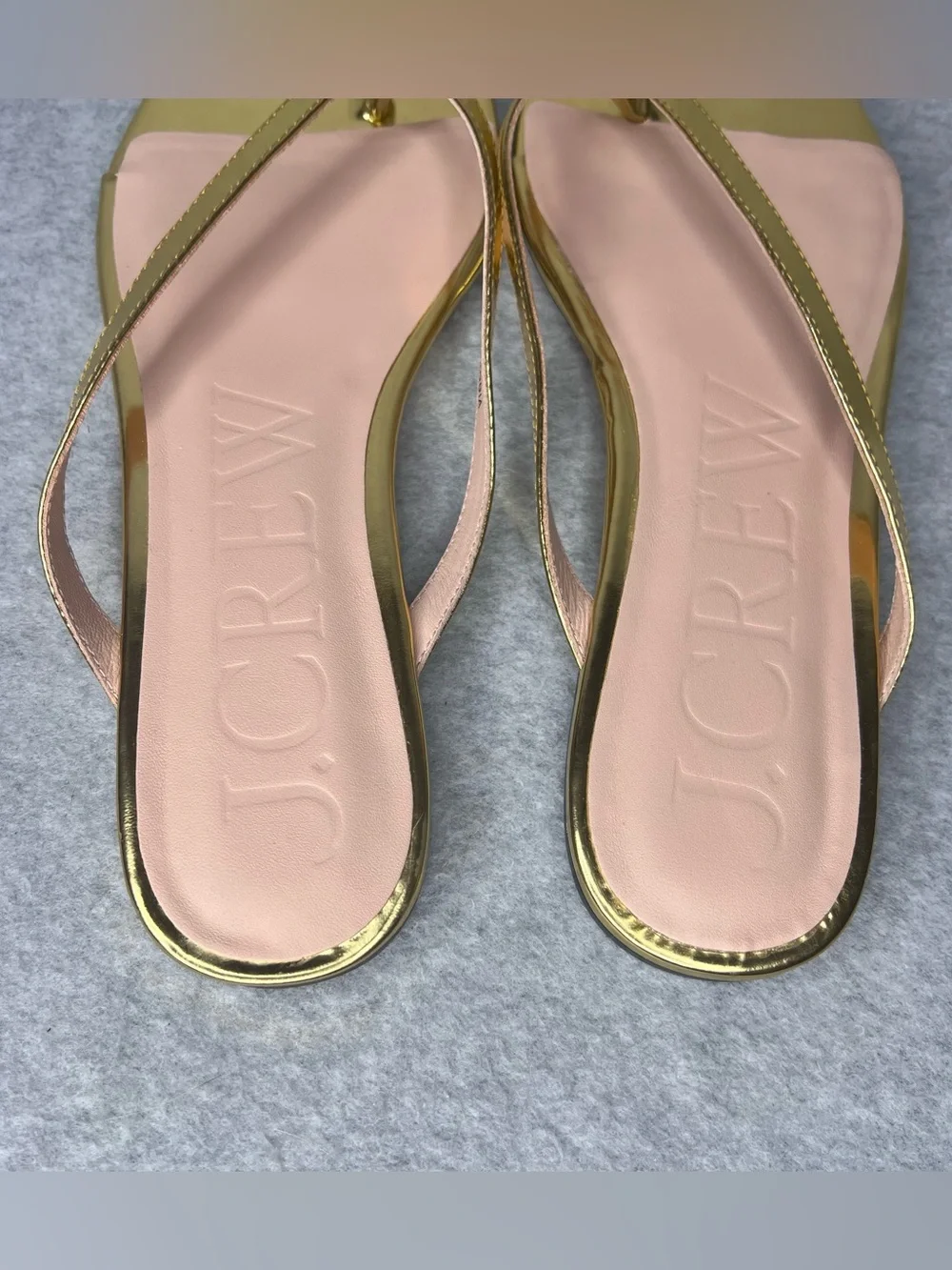 J.Crew Capri Thong Sandals Square Toe Metallic Gold Leather Size 10 NEW